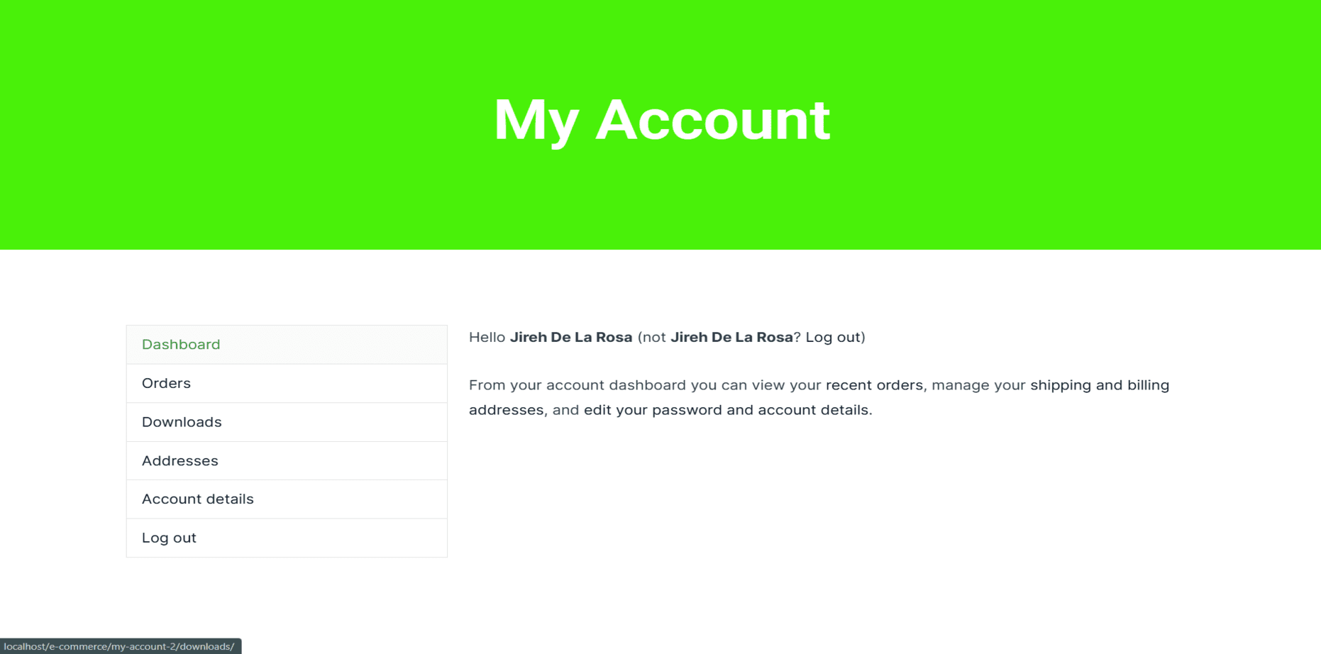 All In One Ecommerce Store Account Page
